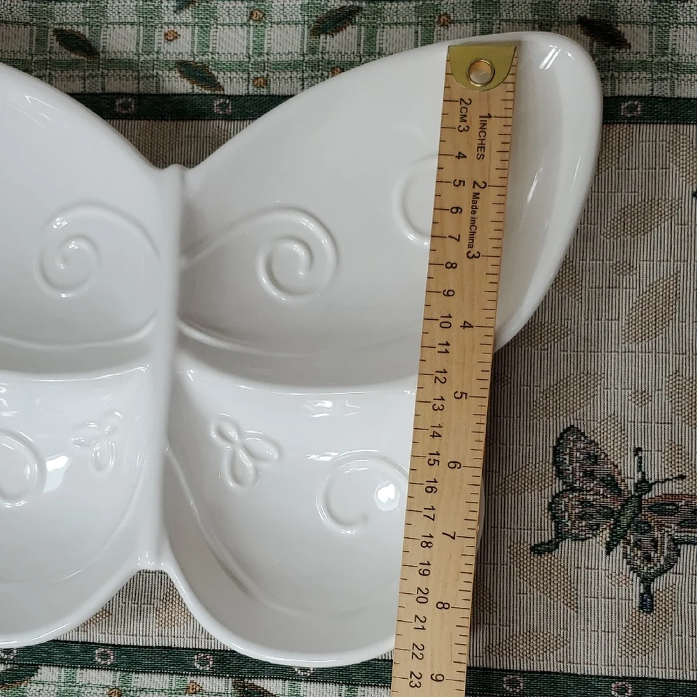 White Butterfly Divided Ceramic Serving Dish Tray Plate